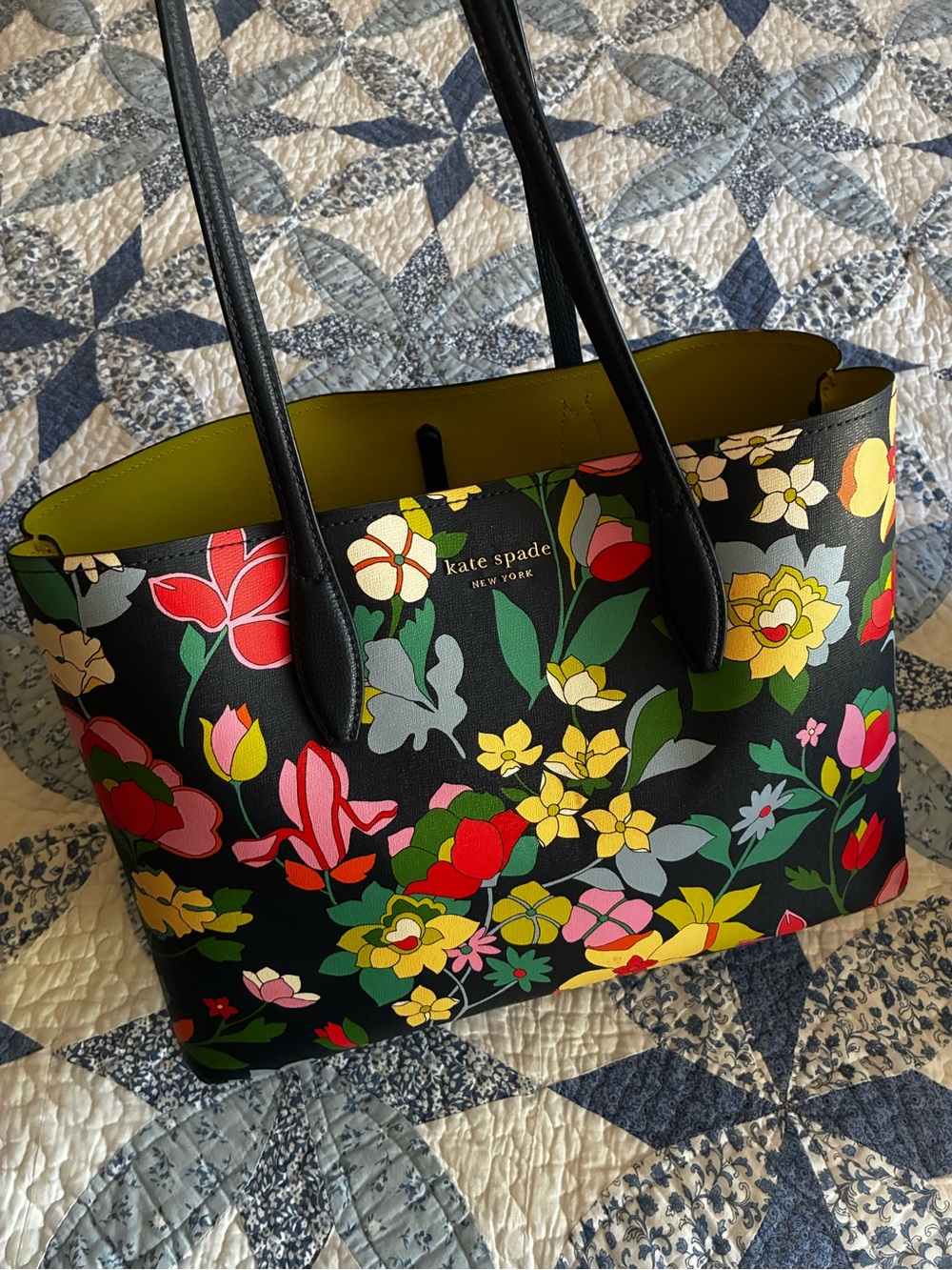kate spade Black Floral Shoulder Tote with Bright Interior